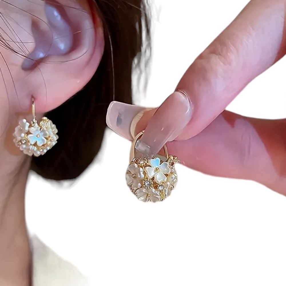 Ivory Flower Ball Design and Gold Drop Earrings